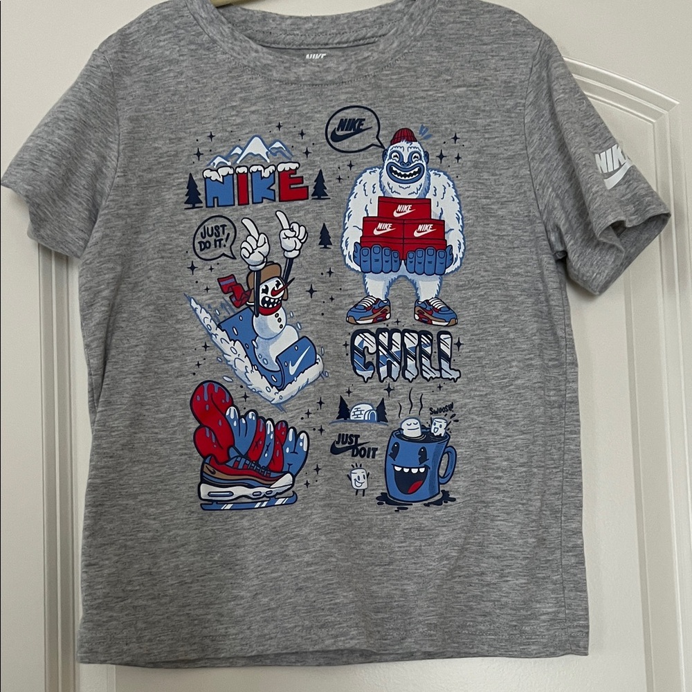 Nike | (6) Kids Grey Graphic 'Chill' Tee with Red & Blue Accents